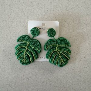Palm Leaf Beaded Earrings